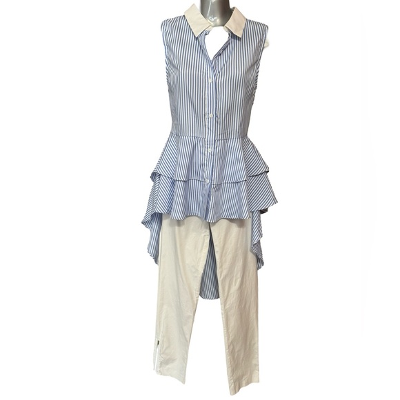 NWT English Factory Blue Stripe Womens Button up Shirt Blouse Tunic SZ S - Picture 1 of 5